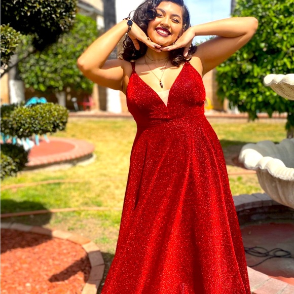 Women's Glittery Spaghetti V-Neck Dress Long Side Split Formal Evening Gown - Picture 1 of 4